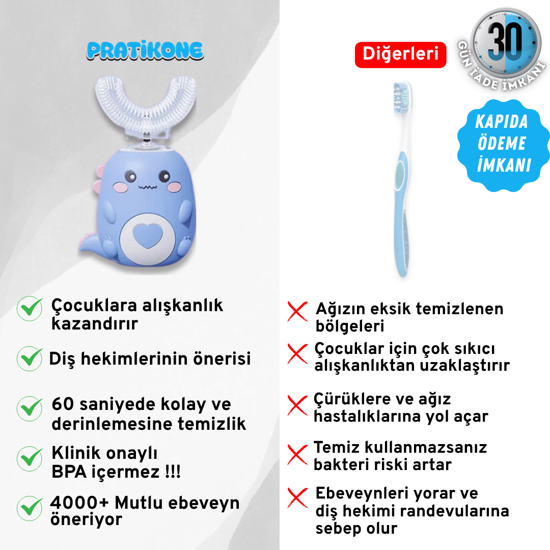 Pratikone U Şeklinde Şarjlı Çocuk Diş Fırçası 